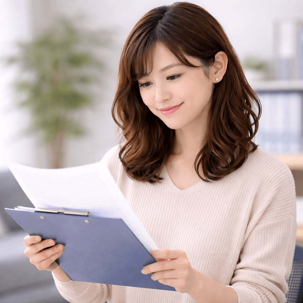 書類を見る女性